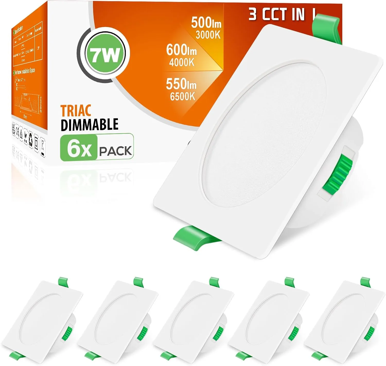 ALUSSO LED Einbaustrahler 230V Eckig Dimmbar Flach 68mm 7W IP44 LED Spots Warmweiß Neutralweiß Kaltweiß Deckenspots für…