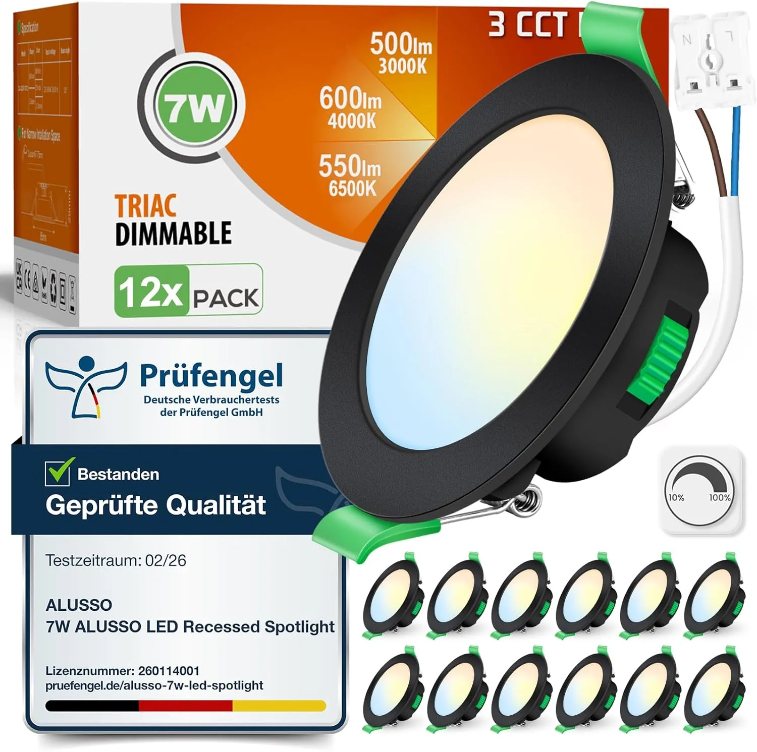 ALUSSO LED Einbaustrahler 230V Schwarz Dimmbar Flach 7W IP44 LED Spots 68mm Warmweiß Neutralweiß Kaltweiß Einbauspots f…