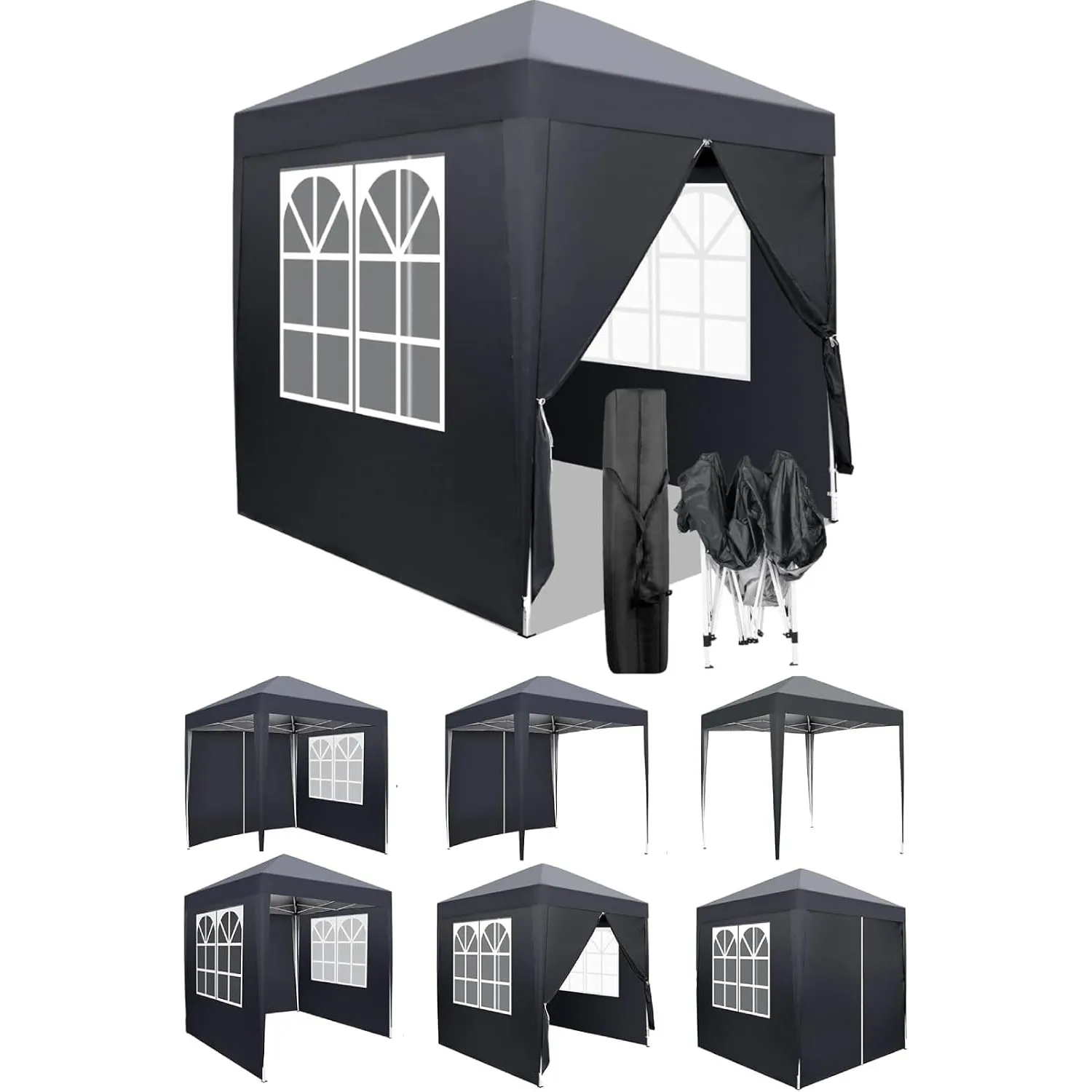 LEADZM Pavillon 2x2m Garten Faltpavillon mit 4 Seitenteilen,Dunkelgrau