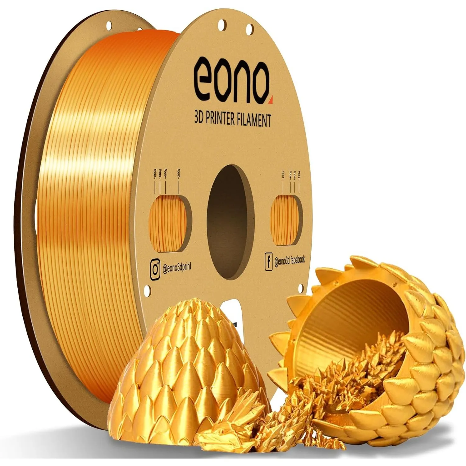 EONO PLA Filament 1,75mm PLA Mehrfarbig für 3D Drucker 1 kg (2,2 lbs),Silk Gold PLA,2-Silk Gold PLA-1KG