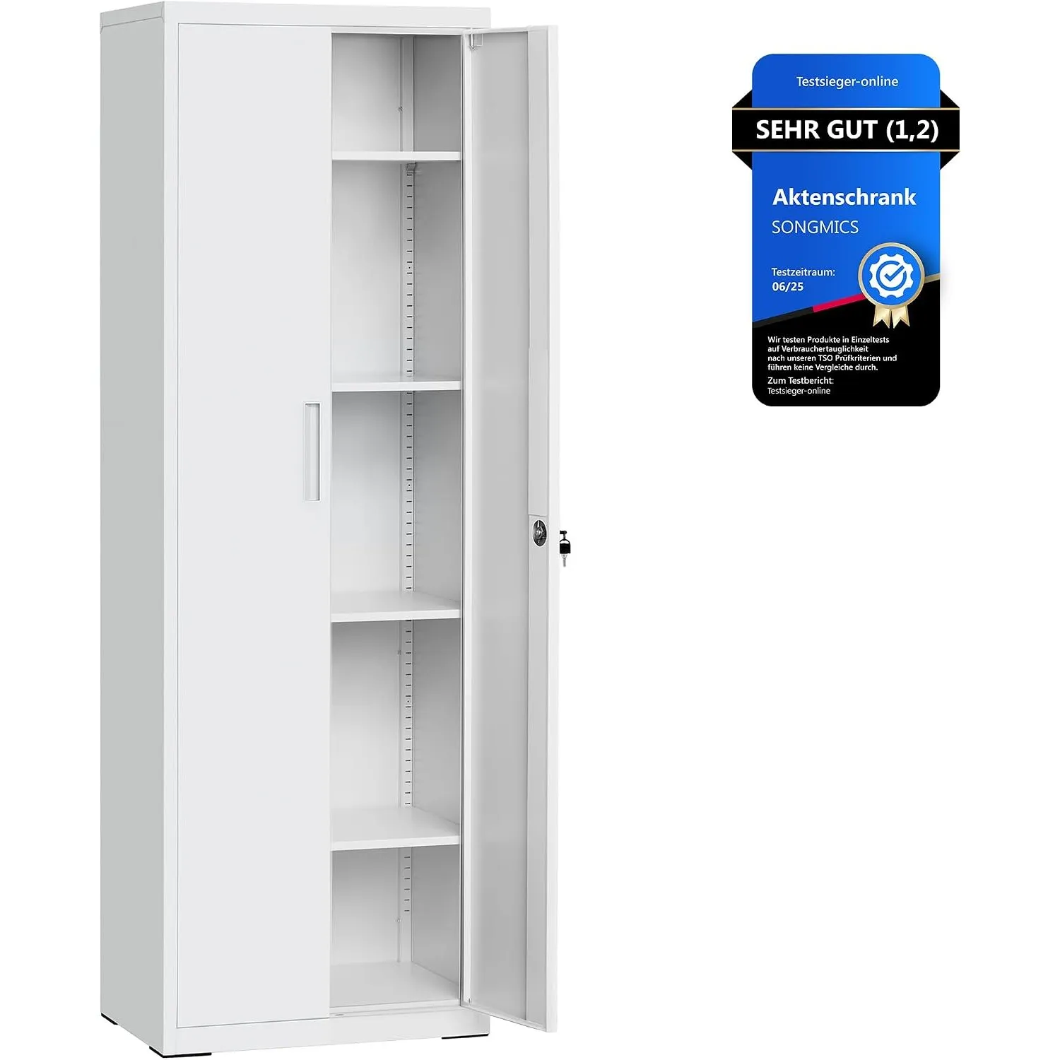 SONGMICS Aktenschrank, Doppeltüren, Schloss, 5 Ebenen, 60,1 x 40,2 x 180 cm