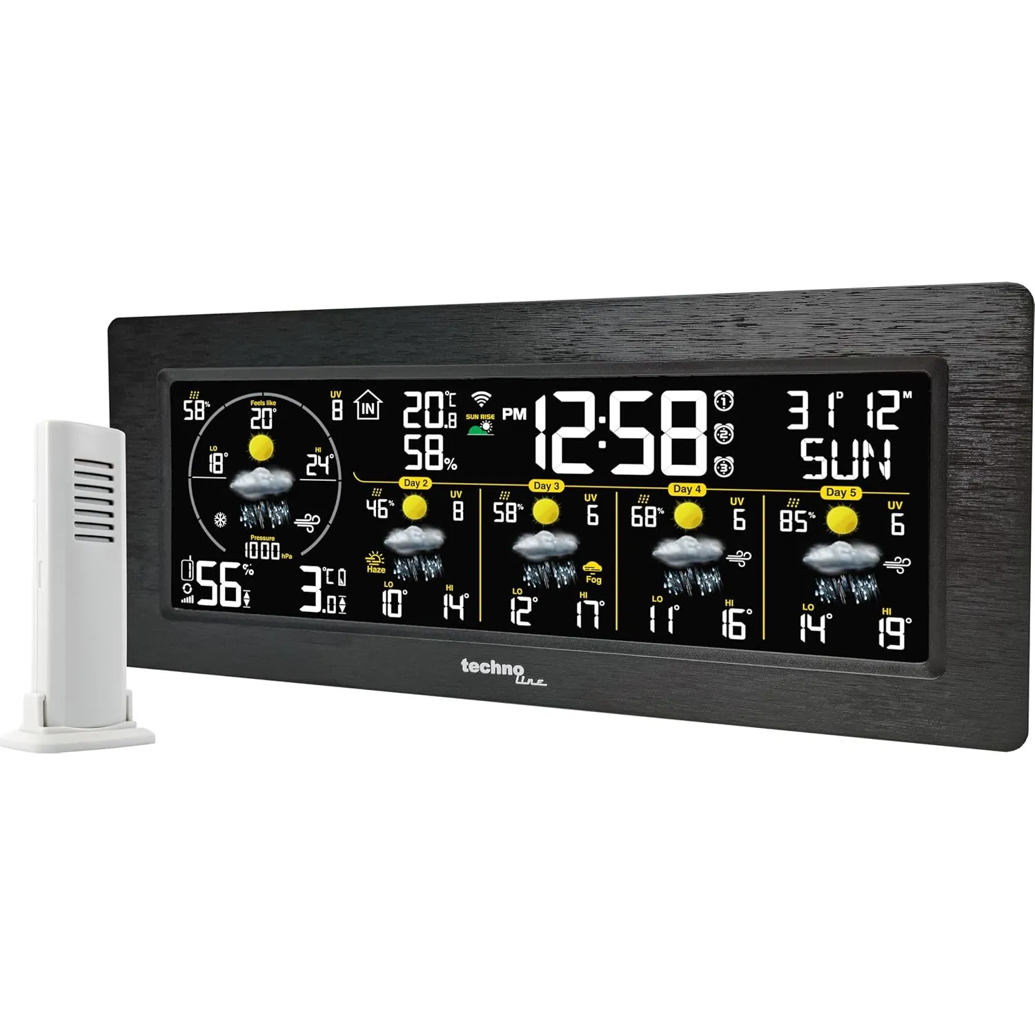 techno line WD 3050 WLAN Wetterstation mit Außensensor | 5-Tage-Wettervorhersage | Farbdisplay | Innen-/Außentemperatur…