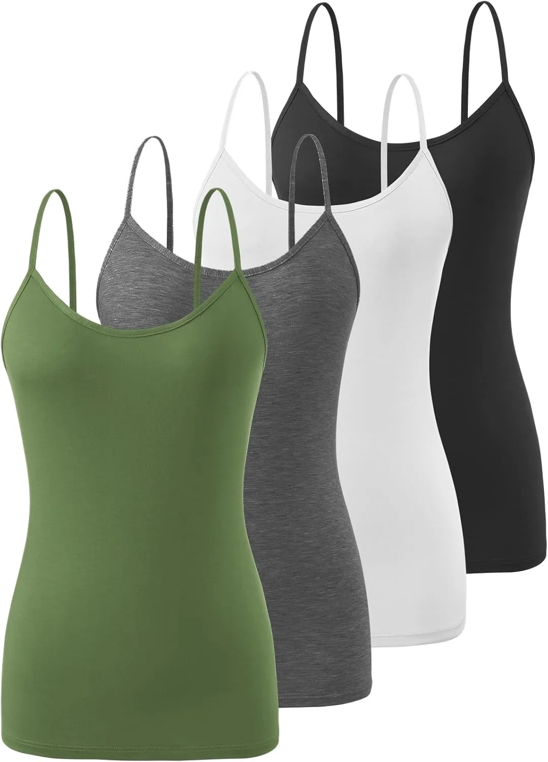 Knuffnee Damen Unterhemden Verstellbare Spaghetti Tops Basic Cami Tank Top 4er Pack