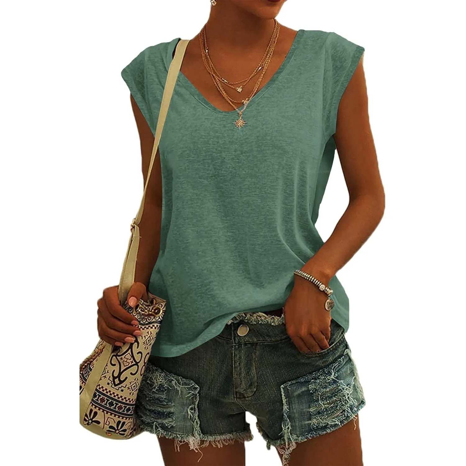 NARRAME Damen-T-Shirt mit Flügelärmeln Sommer-Tanktop schlicht lässig lockere Passform Oberteile Blusen