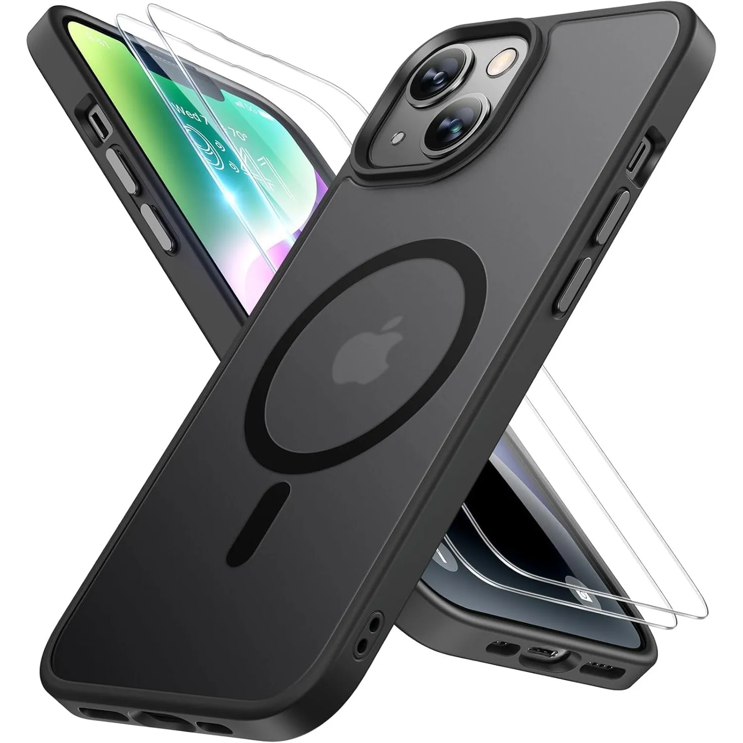 Miracase für iPhone 14 Hülle mit Magsafe & 2 9H+ Panzerglas, Schwarz