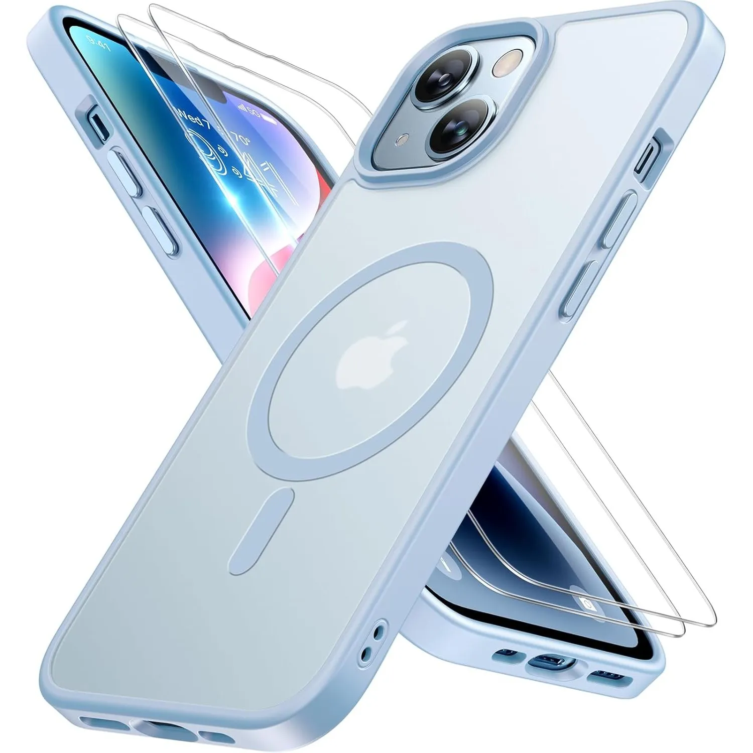 Miracase für iPhone 14 Hülle mit Magsafe & 2 9H+ Panzerglas, Hellblau