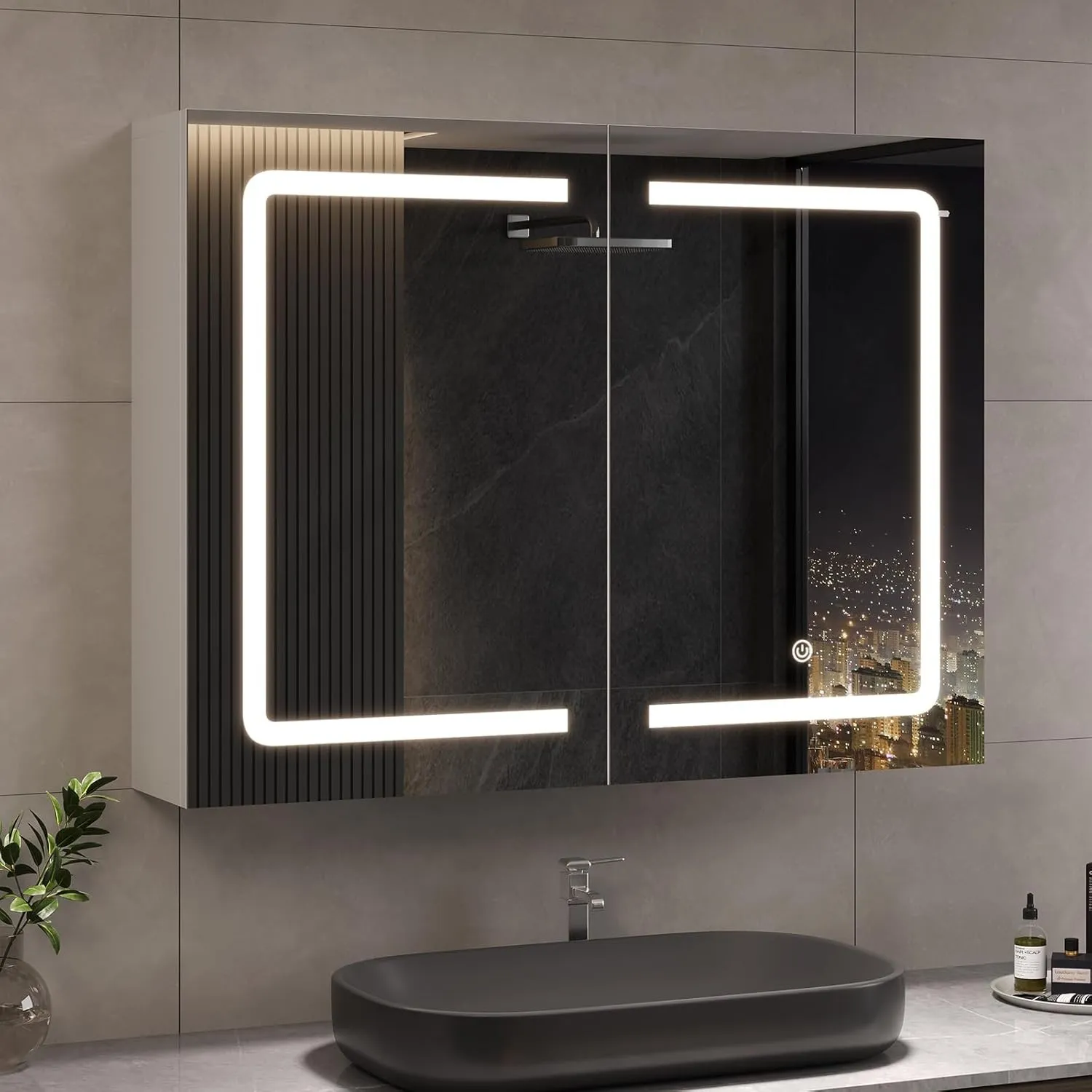 DICTAC Badezimmer spiegelschrank mit Beleuchtung 80x60x16cm Spiegelschrank Bad mit LED und Steckdose 80 cm Breit Doppel…
