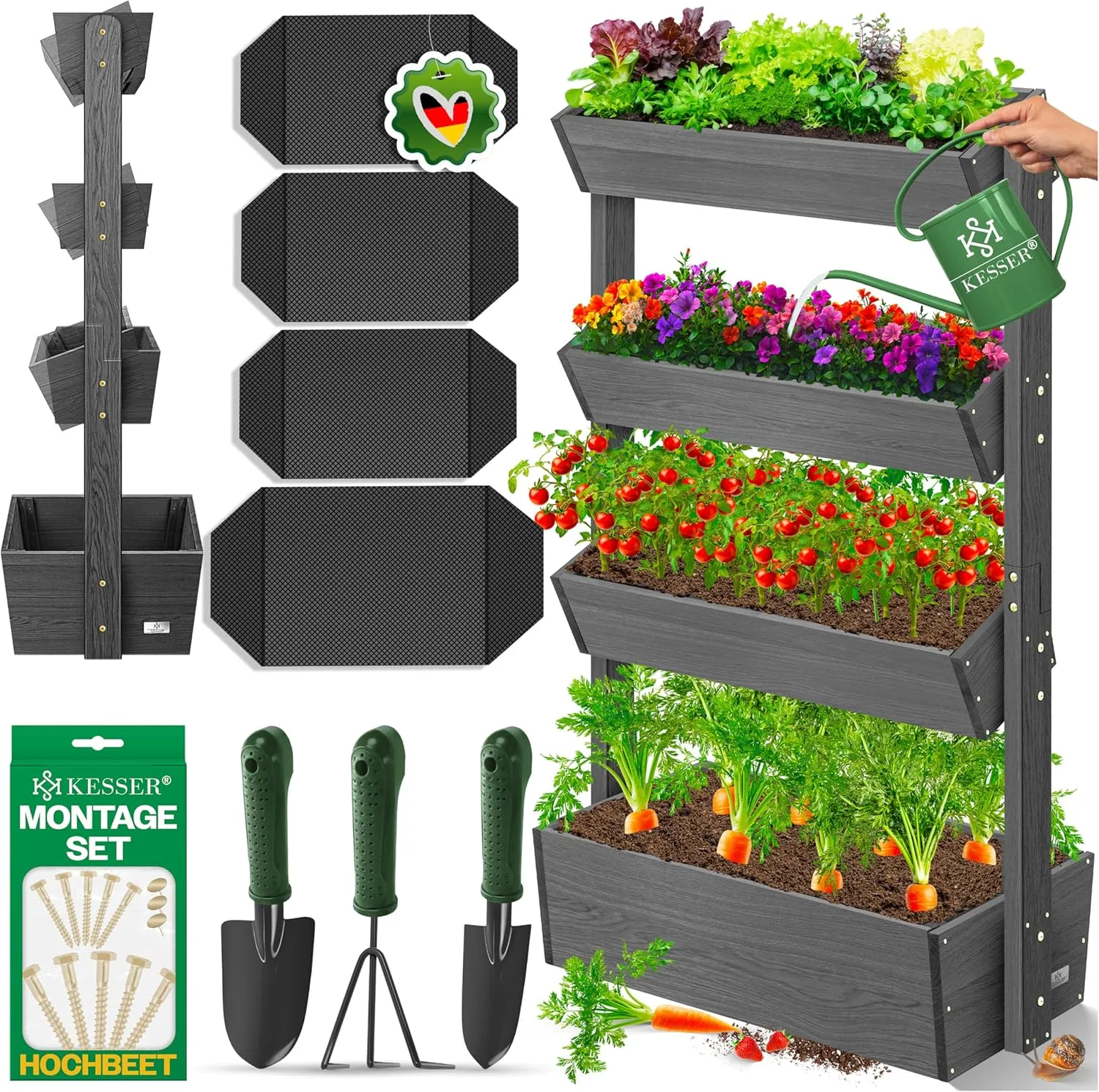 KESSER® Hochbeet mit 4 Etagen Premium Blumenkasten Blumentreppe Pflanztreppe Gemüsebeet Kräuterbeet Pflanzkübel Frühbee…