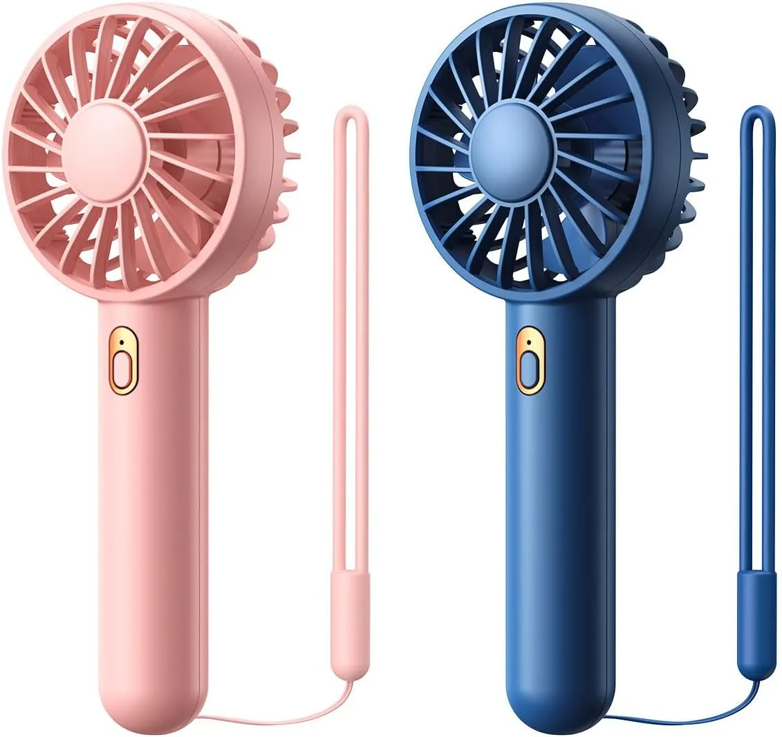 Warmco Pack of 2 Hand Fans, Portable Mini USB Fan with 3 Speeds, Small USB Rechargeable Fan with Table Base, Hand Fans …