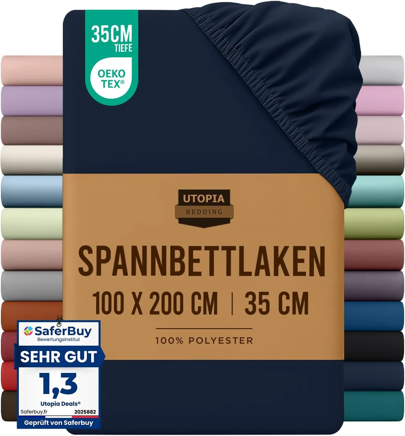 Utopia Bedding - Spannbettlaken 100x200cm - Marineblau - Gebürstete Mikrofaser Spannbetttuch - 35 cm Tiefe Tasche