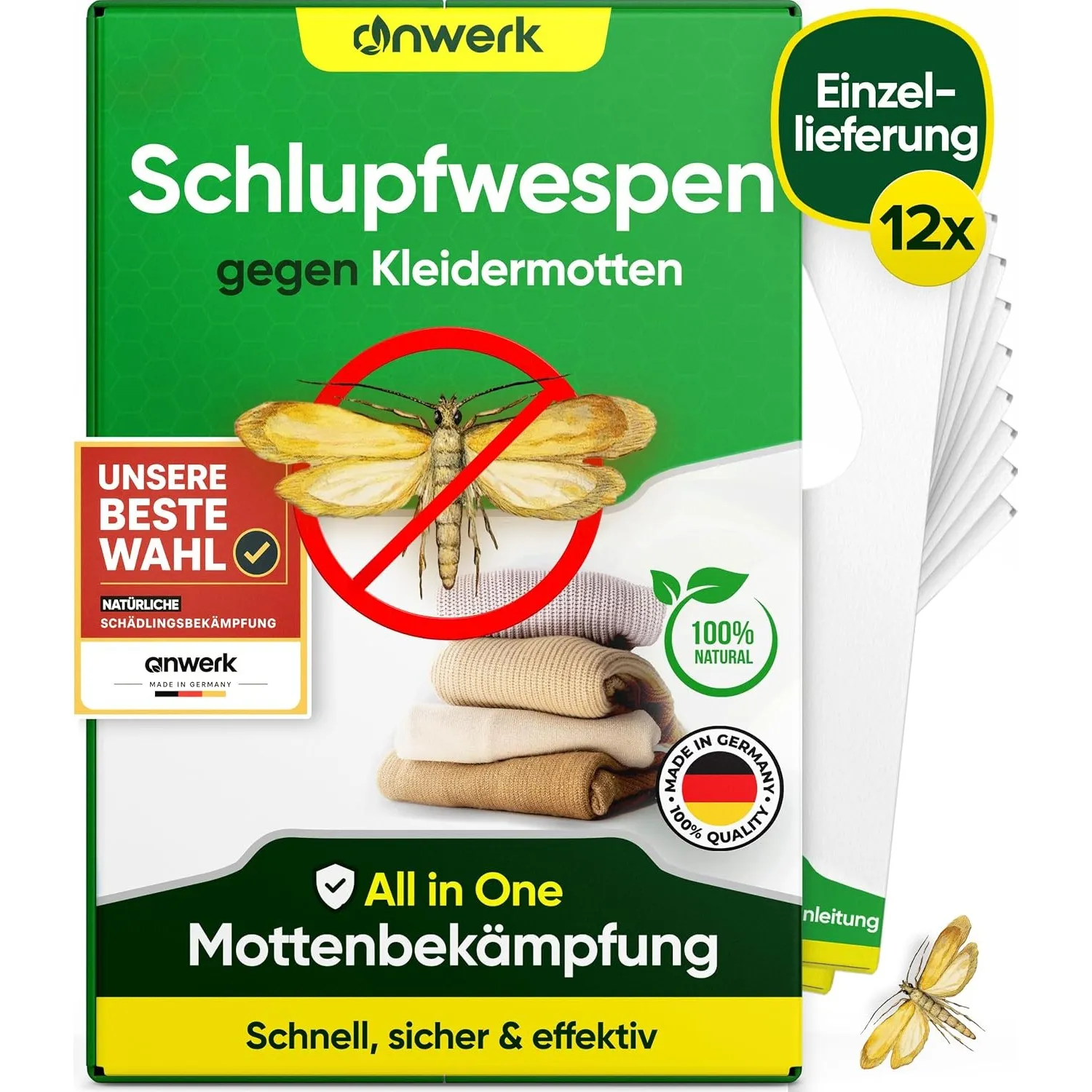 anwerk® Schlupfwespen gegen Kleidermotten - 12 Karten à 1 Lieferungen - Effektiv Kleider Motten bekämpfen - Alternative…