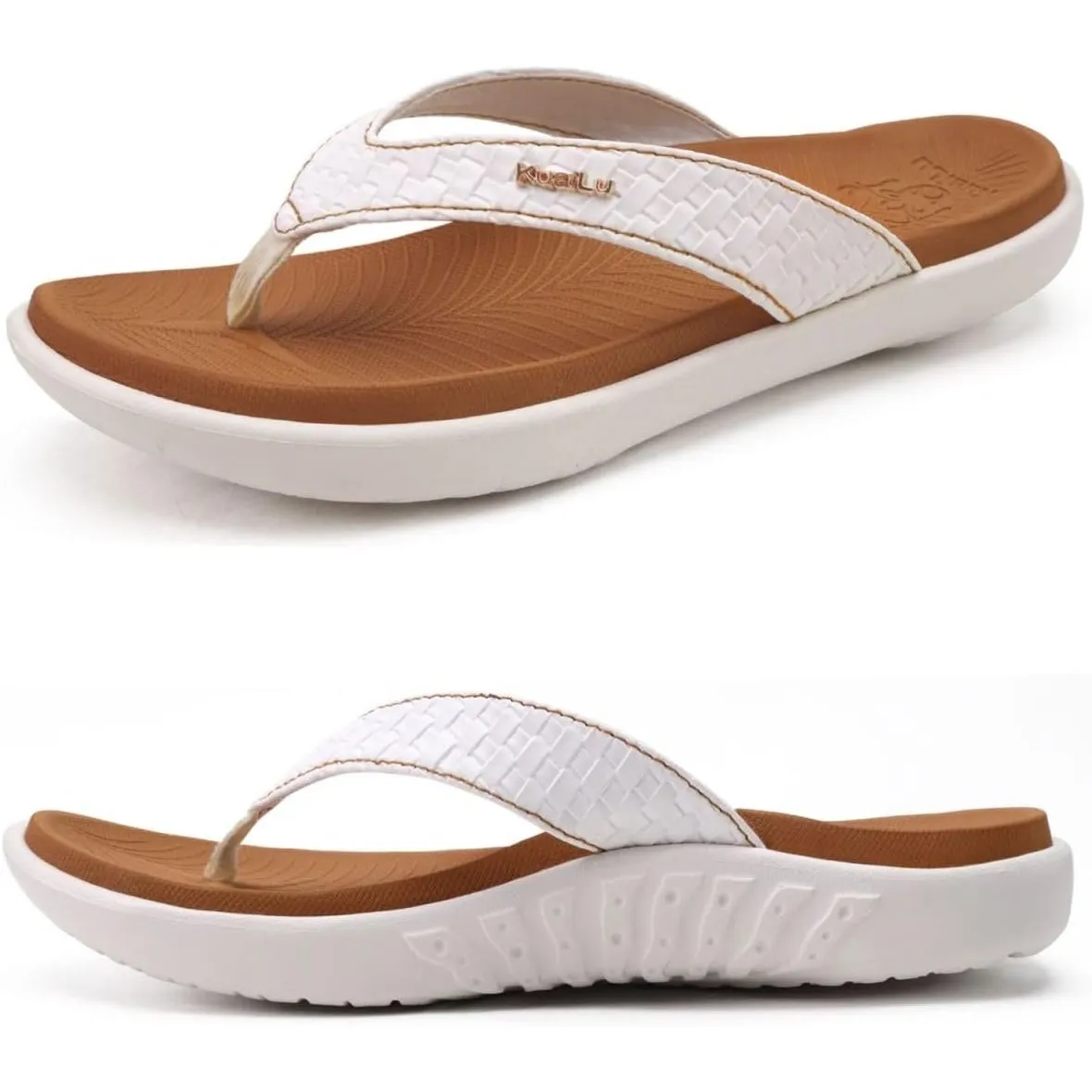 KuaiLu Flip Flops Damen Leder Zehentrenner für Sommer Beach Frauen Bequeme Yoga Mat Tanga Sandalen für Plantar Fasciitis