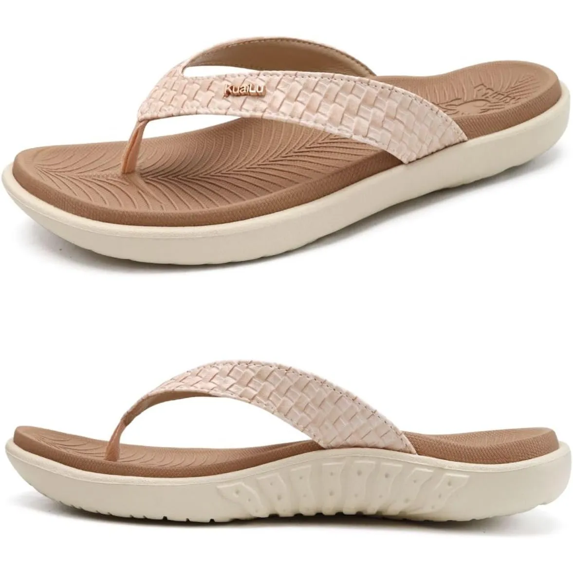 KuaiLu Flip Flops Damen Leder Zehentrenner für Sommer Beach Frauen Bequeme Yoga Mat Tanga Sandalen für Plantar Fasciitis
