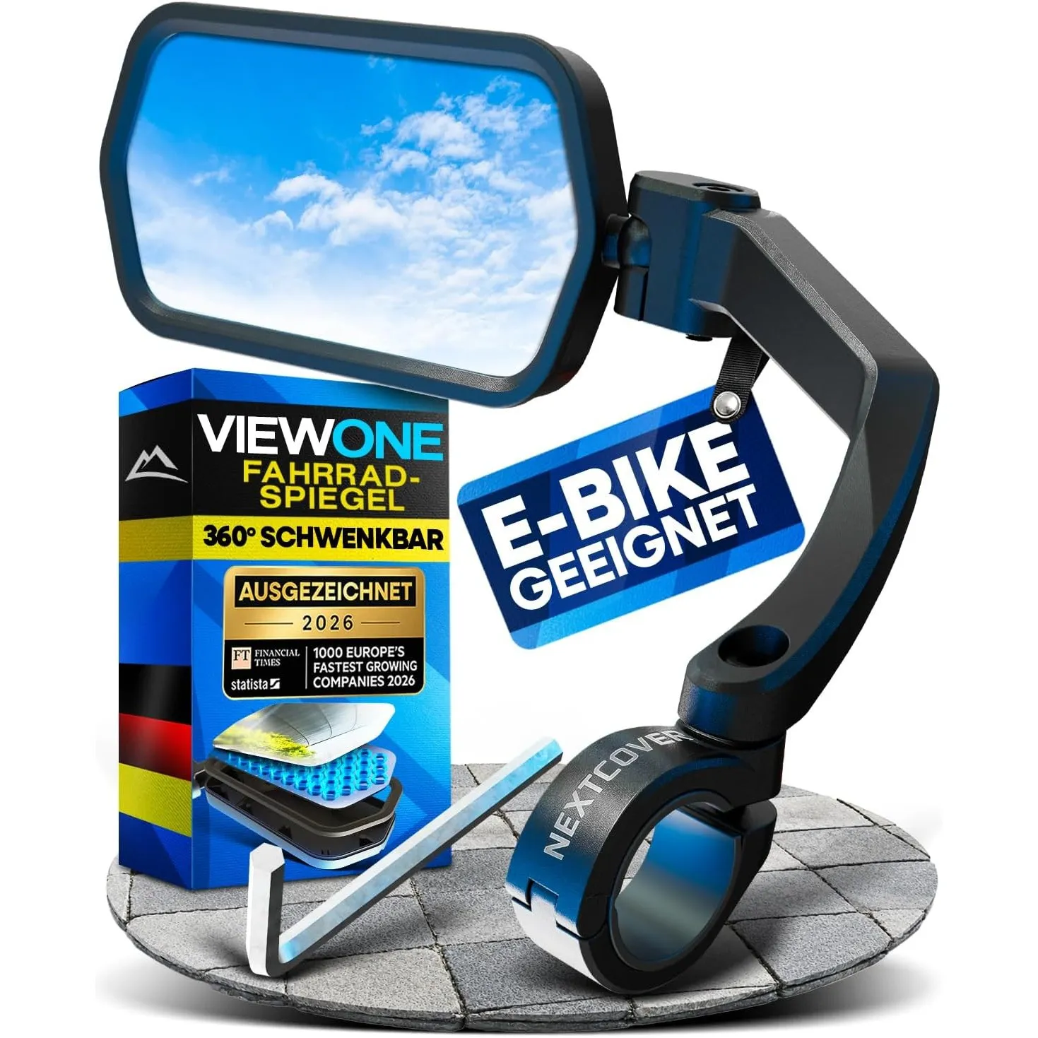 NEXTCOVER® Fahrradspiegel für Lenker [links] – E-Bike & Pedelec geeignet I ProVision-Echtglas I fest sitzender Fahrrad …