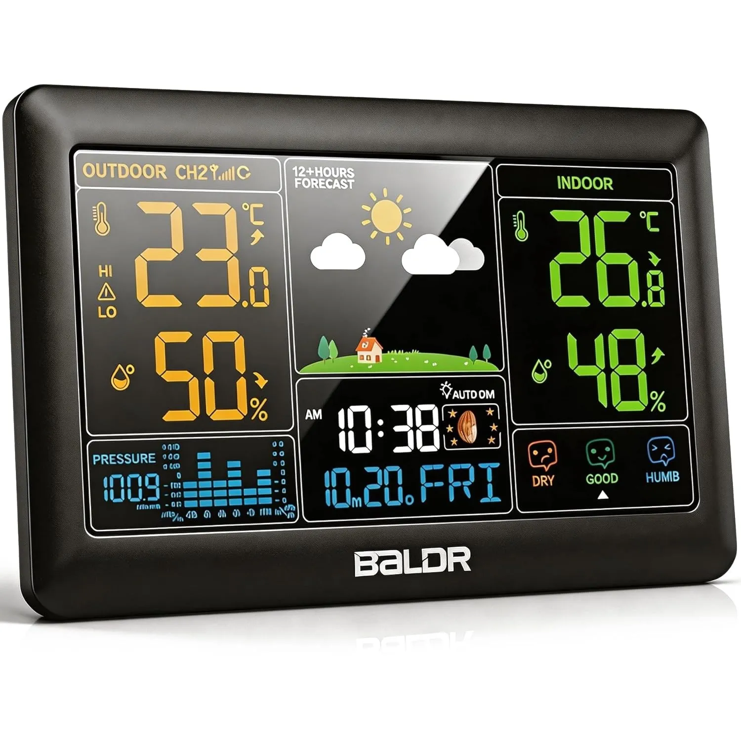 Konsen Wetterstation Funk mit Außensensor, Autom. Dimmung nach Zeitplan