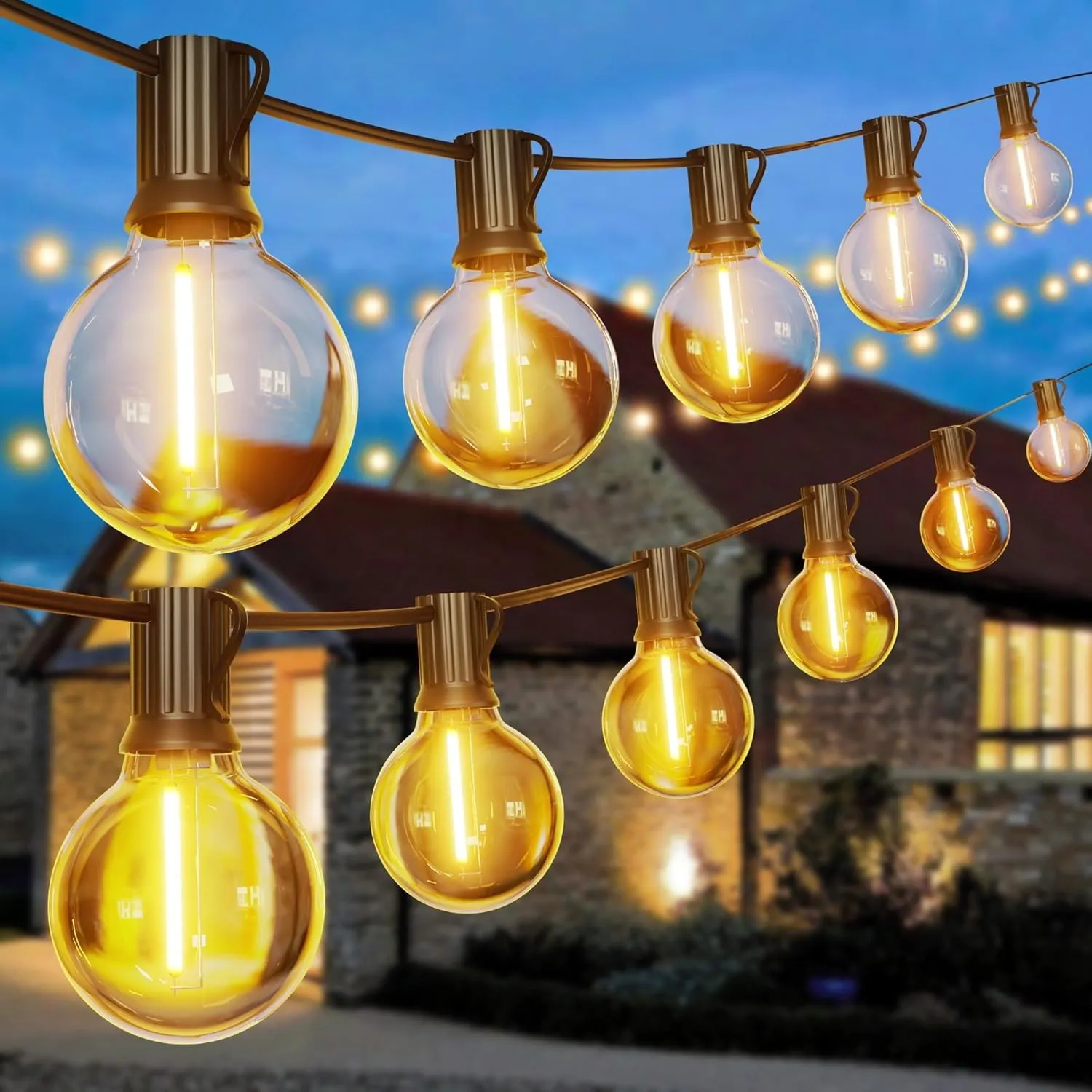 LED Lichterkette Außen Strom 33.5m - Outdoor Lichterketten 110FT mit Aussen Wetterfest 50+2 G40 Glühbirne Warmweiß Auss…