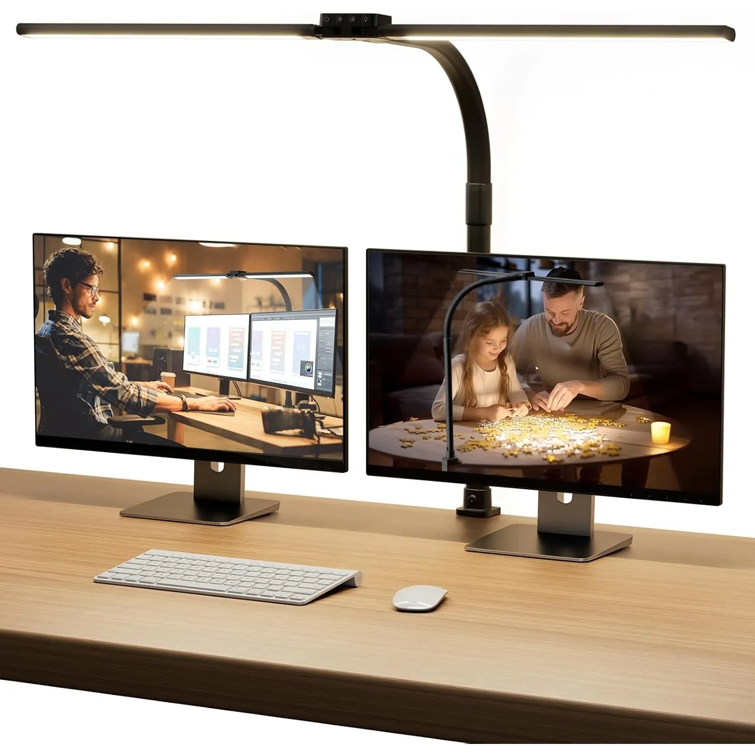 SIBRILLE Schreibtischlampe LED, Doppelkopf Schreibtischlampe Dimmbar, Klemmbar Desk Lamp für Büro, Augenschutz Monitor …