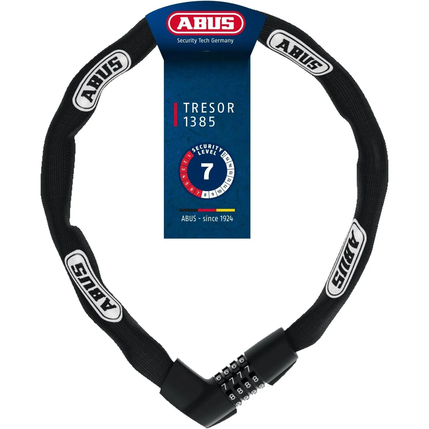 ABUS Kettenschloss Tresor 1385 – Zahlenschloss aus gehärtetem Stahl – 7 mm starke Vierkantkette – ABUS-Sicherheitslevel…