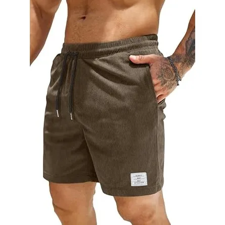 JMIERR Corduroy Shorts Herren Sommer Freizeit Leinen Stretch Baumwolle Elastische Taille mit Taschen