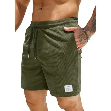 JMIERR Corduroy Shorts Herren Sommer Freizeit Leinen Stretch Baumwolle Elastische Taille mit Taschen