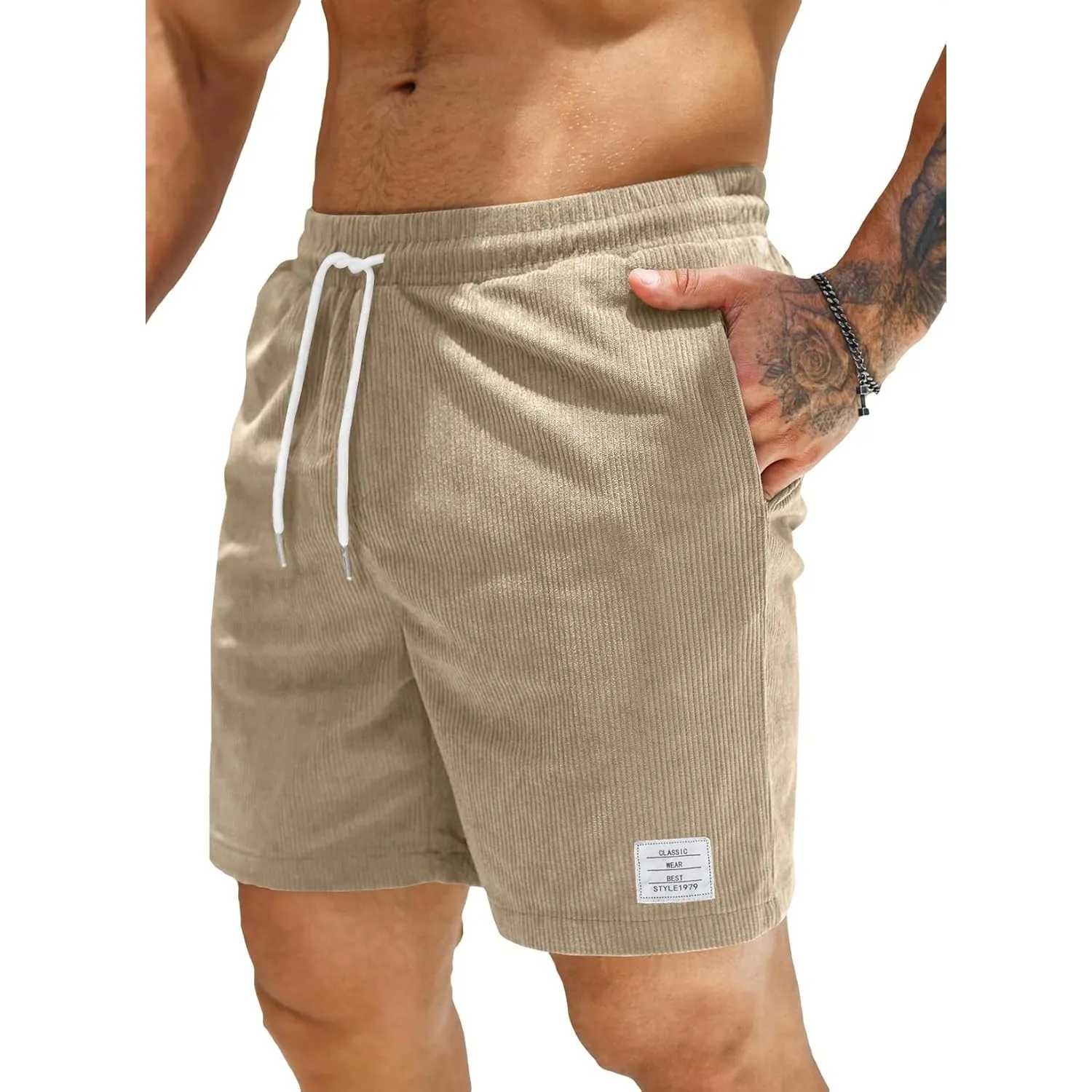 JMIERR Herren Corduroy Shorts mit 3 Taschen | Sommerstrand, Lässig, Elastische Taille, Schnüre, Leichtgewicht, Maschine…