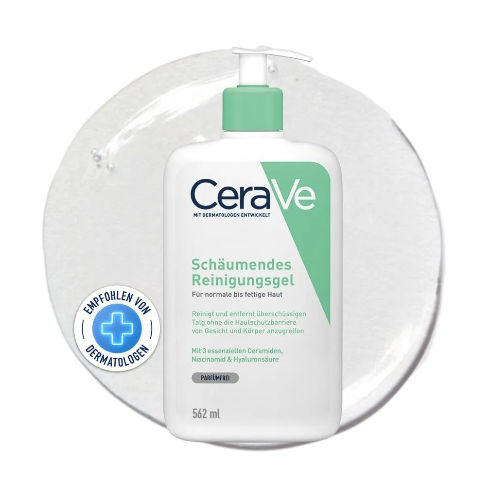 CeraVe Schäumendes Reinigungsgel für Gesicht und Körper, Normale bis fettige Haut, Mit Hyaluron und 3 essenziellen Cera…
