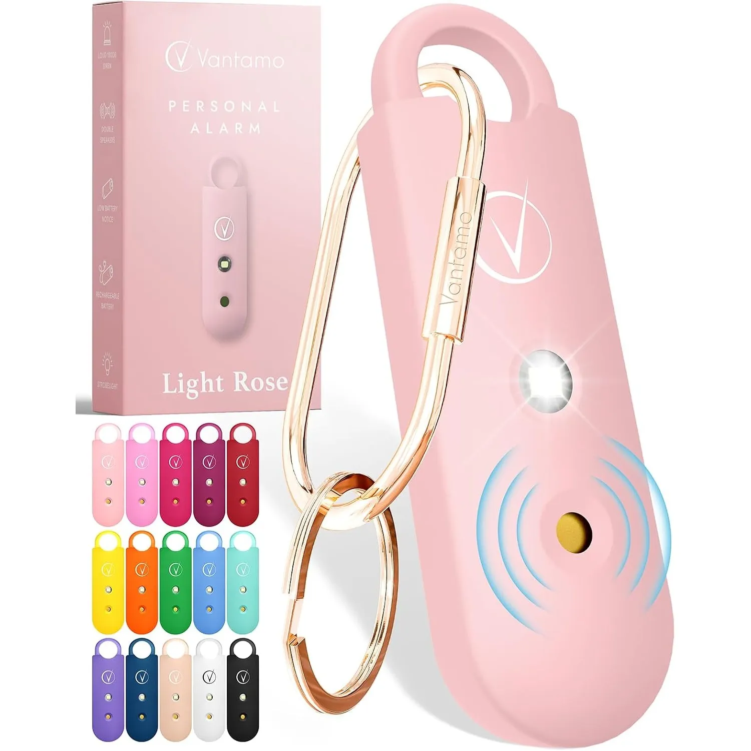 Vantamo Taschenalarm Extra Laut 130dB Mit 2 Lautsprechern Für Selbstverteidigung Frauen, Hell Taschenlampe & Batteriewa…