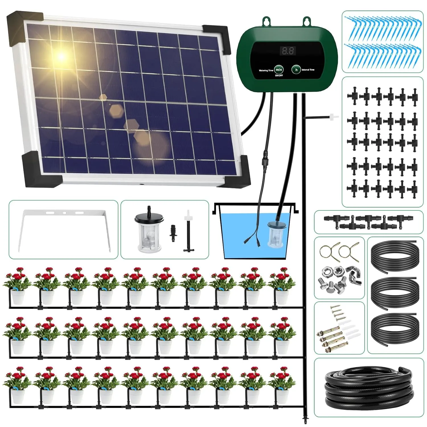Solar Irrigation System, 300 Automatic Watering Modes, Automatic Watering System Garden with 30 m Drip Hose, Irrigation…