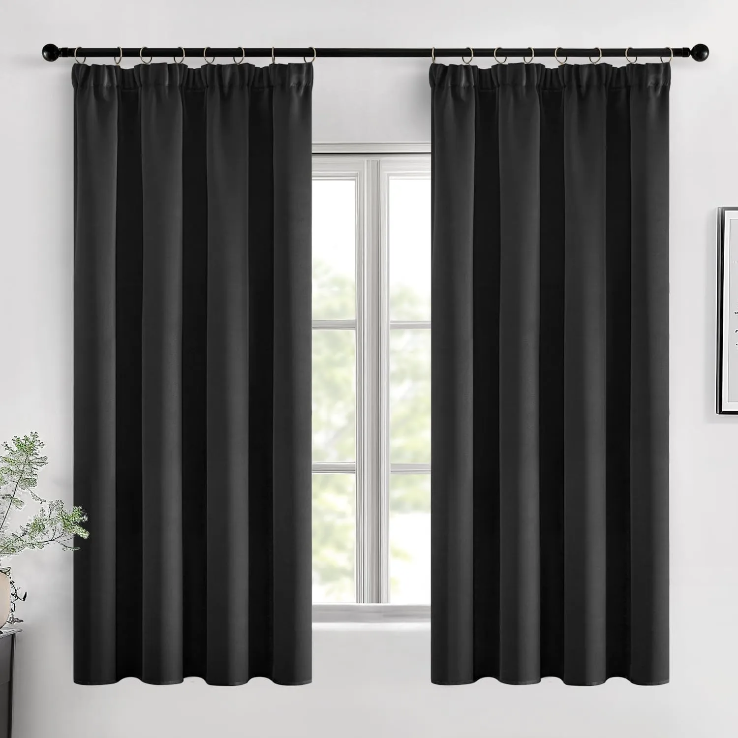 MIULEE Verdunklungsvorhang Kräuselband Blickdicht Thermo B140 H145 Schwarz