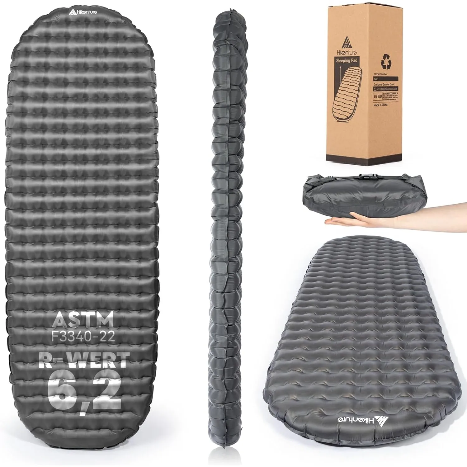 HIKENTURE 6,2 R-Wert Camping Isomatte Ultraleicht, 8 cm Dicke Aufblasbare Isomatte Camping Luftmatratze Kleines Packmaß…
