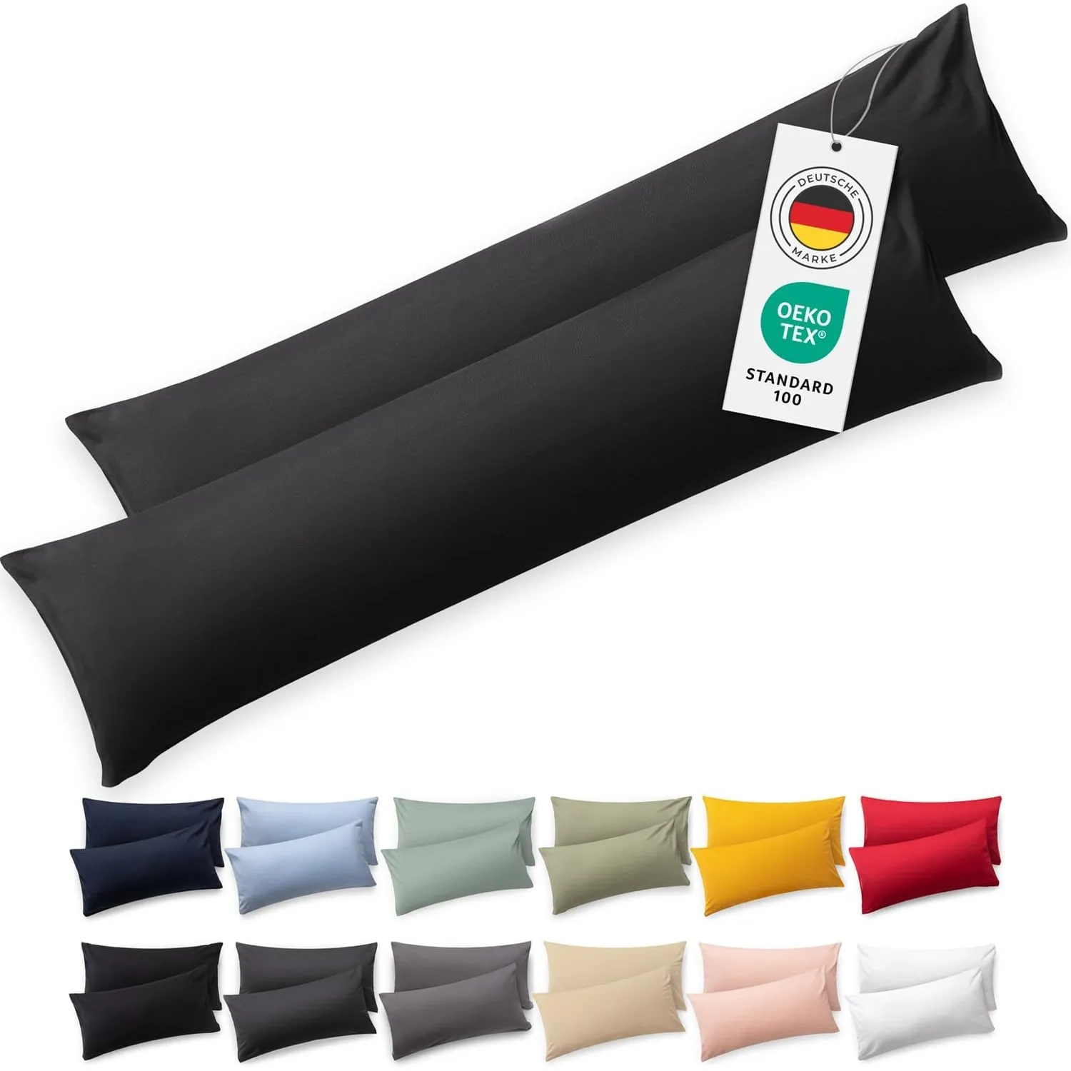 Blumtal Seitenschläferkissen Bezug 40 x 145 (2er Set Kissenbezüge) - Anthrazit - 100% Baumwolle, Oeko-Tex Zertifiziert,…