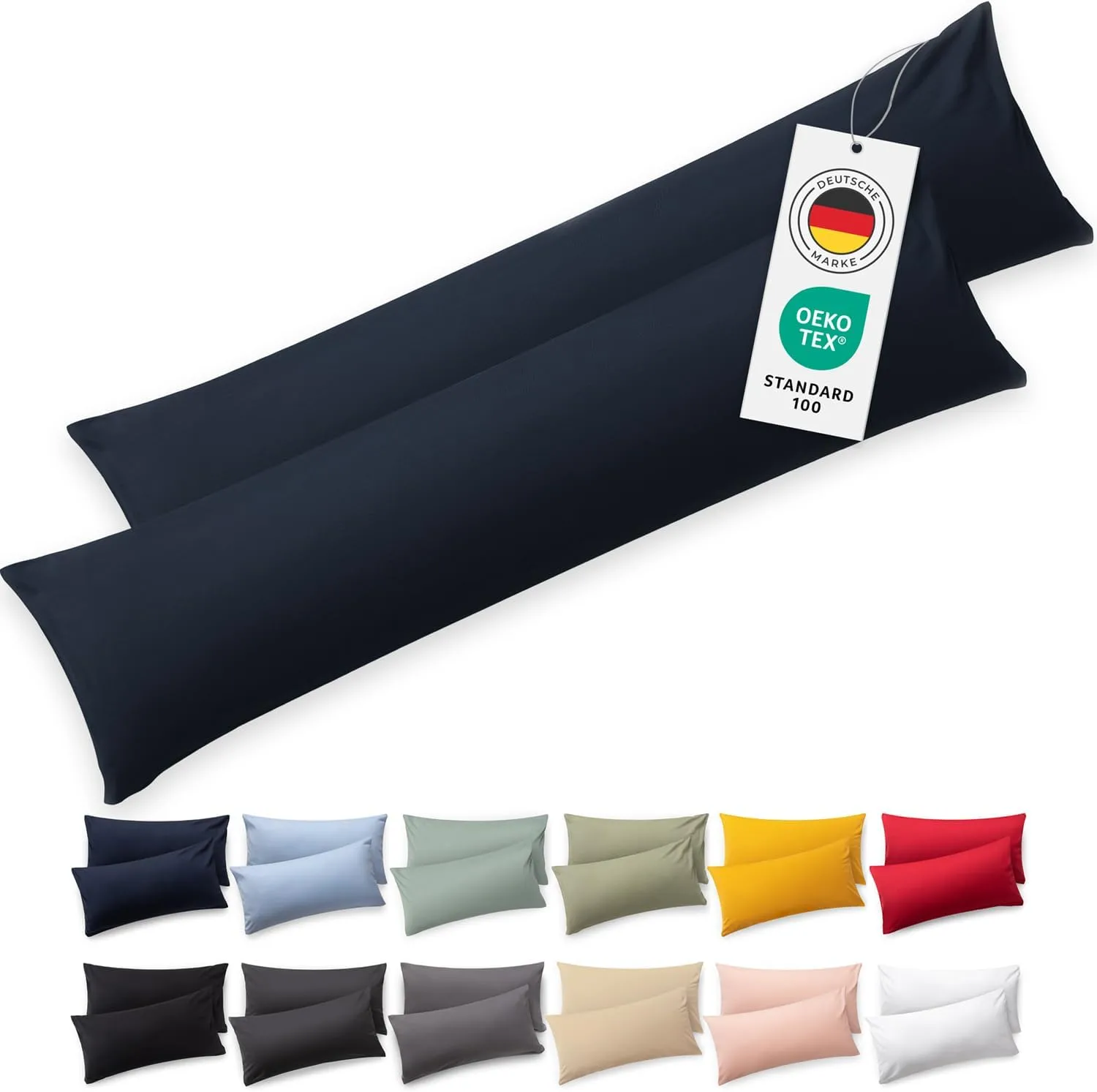 Blumtal Seitenschläferkissen Bezug 40 x 145 (2er Set Kissenbezüge) - Dunkelblau - 100% Baumwolle, Oeko-Tex Zertifiziert…