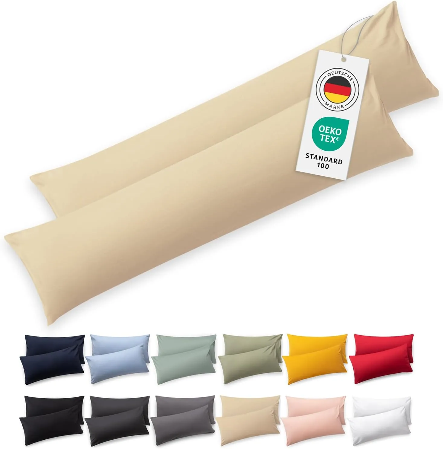 Blumtal Seitenschläferkissen Bezug 40 x 145 (2er Set Kissenbezüge) - Beige - 100% Baumwolle, Oeko-Tex Zertifiziert, Kis…