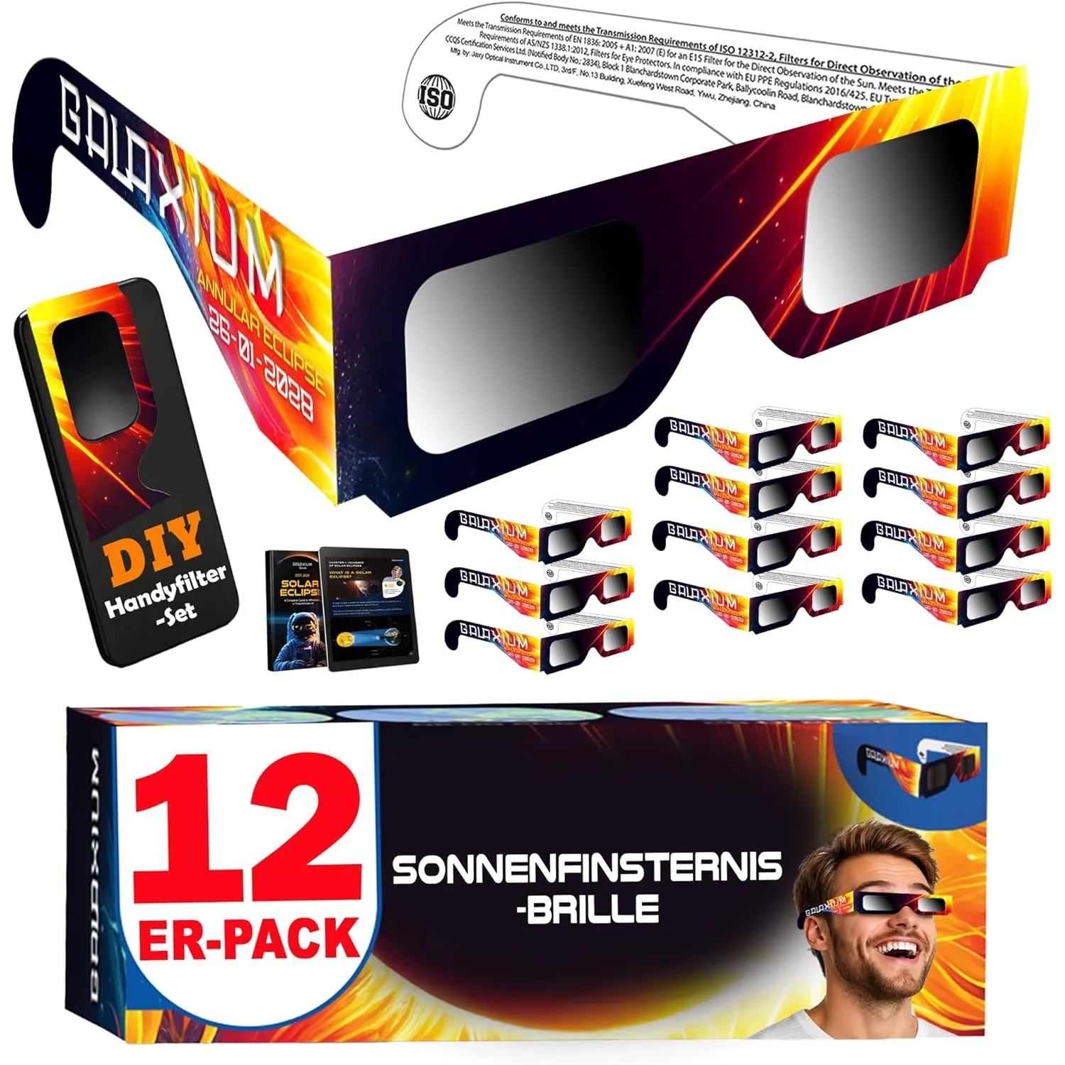 Galaxium 6/12/25/50/100er-Pack Sonnenfinsternis Brille ISO 12312-2 AAS Geprüft 2026 | Brillen Sonnenfinsternis | Schutz…