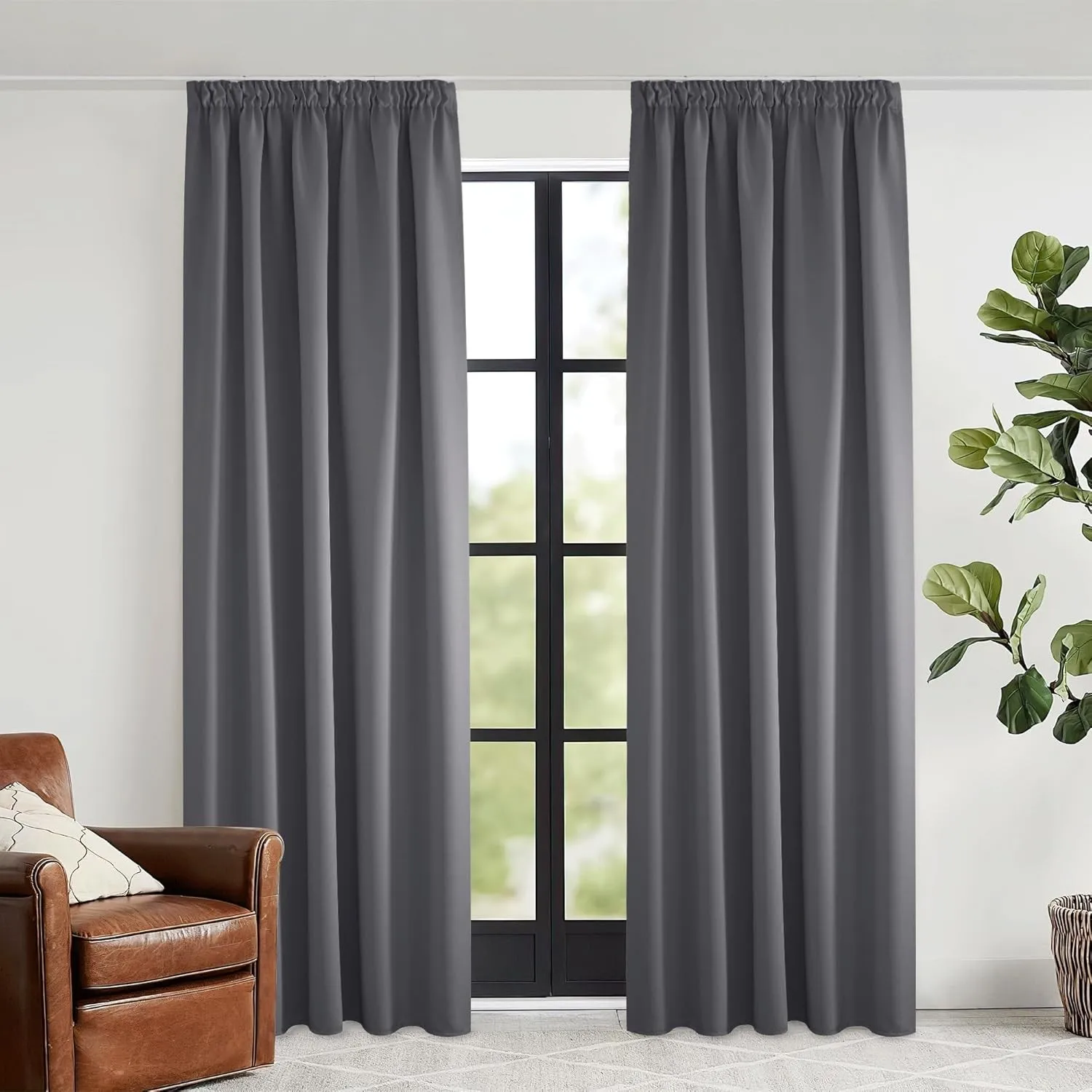 KGORGE Graue Blickdichte Vorhänge Hitzeschutz Thermovorhang mit Kräuselband | 2er Set,240 x 140 cm(HxB),Thermo Vorhang …