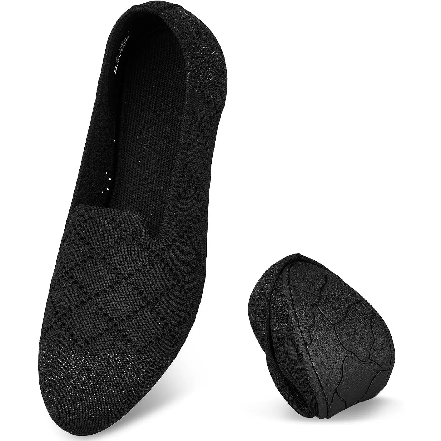 Puxowe Bequeme Ballerinas Damen Atmungsaktive Strick Flache Schuhe Memory Foam Faltbar Slipper Schlupfschuhe