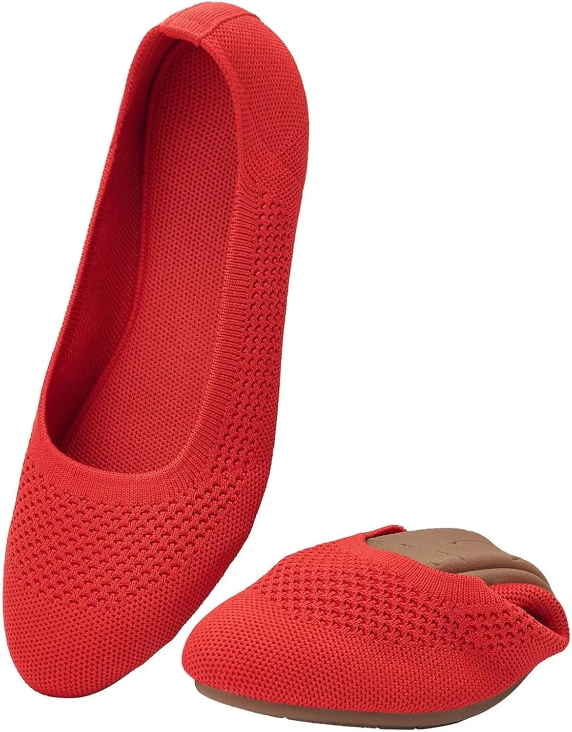 Puxowe Damen Strick-Ballerinas mit Rundkappe Flache Slip-On Schuhe Superweich für Komfort Bequem für Spaziergänge Niedr…