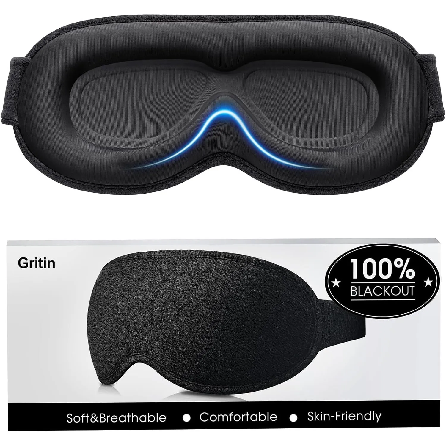 Gritin 3D Schlafmaske für Seitenschläfer Upgrade Atmungsaktive Schlafbrille