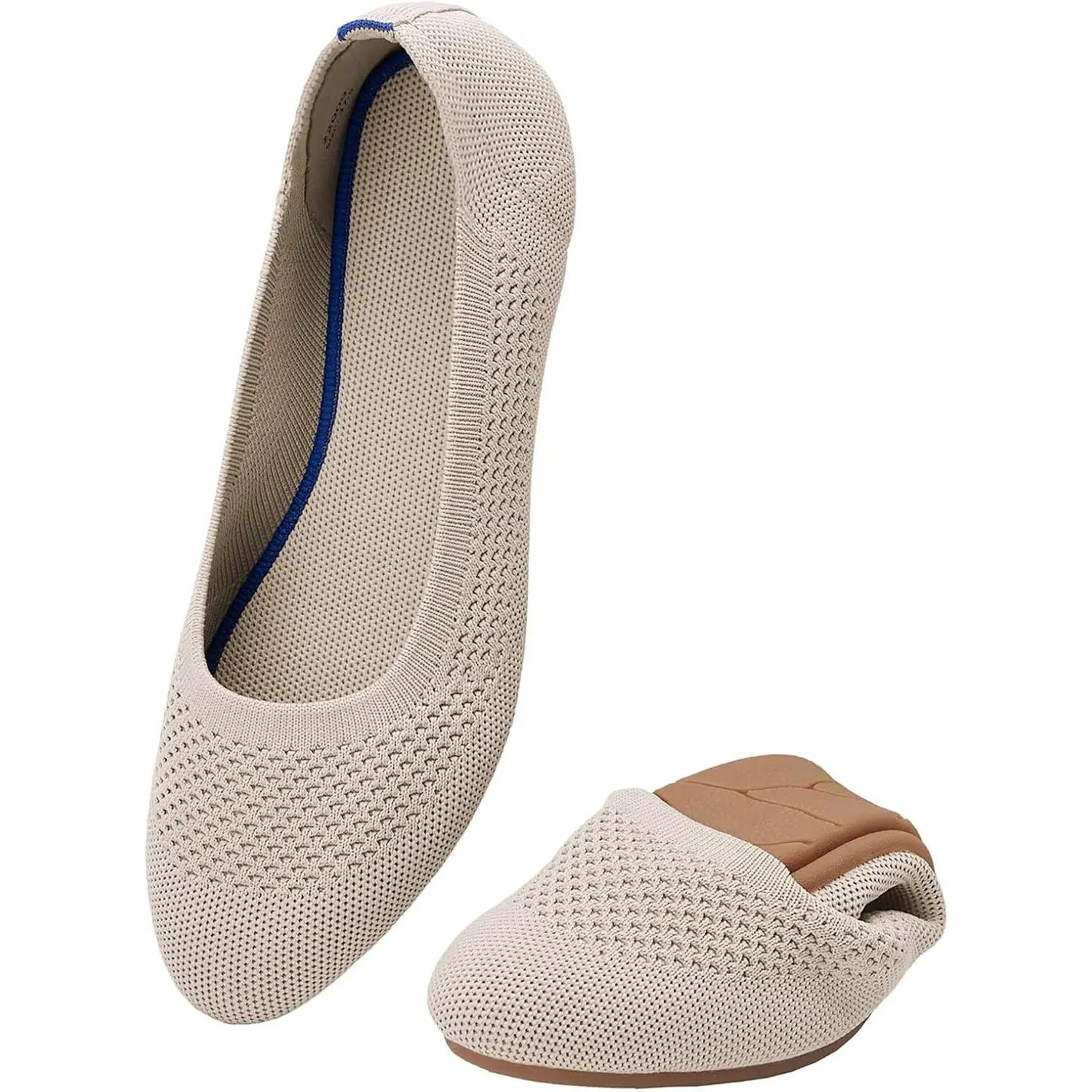 Puxowe Damen Strick-Ballerinas mit Rundkappe Flache Slip-On Schuhe Superweich für Komfort Bequem für Spaziergänge Niedr…