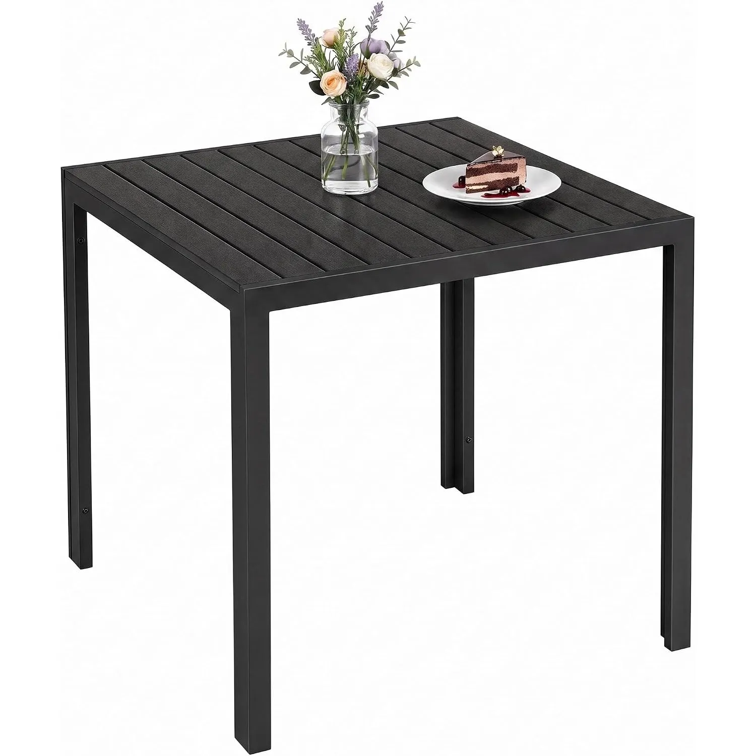 LIFERUN Gartentisch Wetterfest 75x75cm WPC, Quadratischer Balkontisch Klein | Tisch Balkon mit Aluminiumrahmen in Holzo…