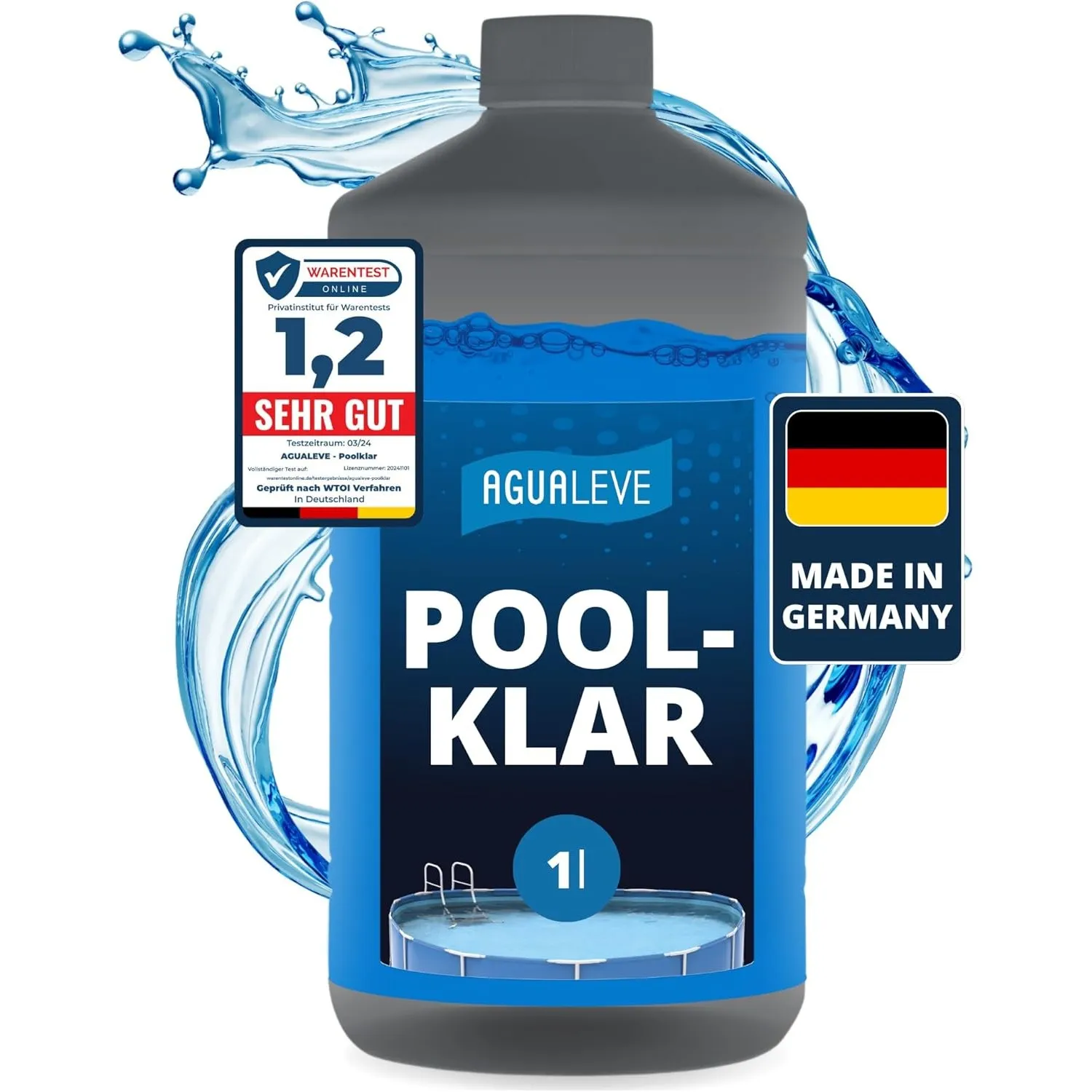 AGUALEVE® Poolklar 1l *NEU* – Kristallklar 2.0 Formel für perfektes Poolwasser – Pools, Whirlpools, Planschbecken – Mar…