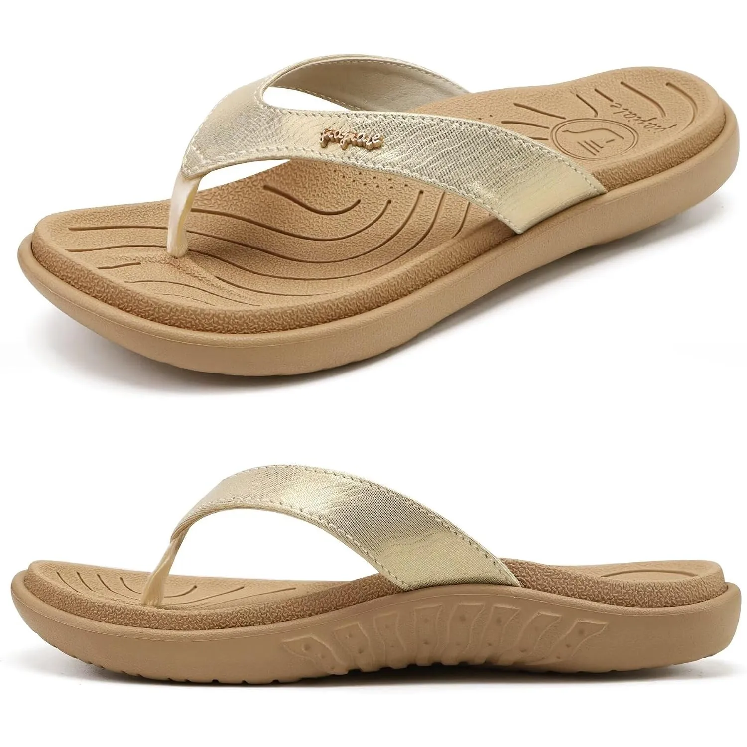 jiajiale Flip Flops Damen Mode Orthopädische Leder Stoff Leicht Zehentrenner Frauen Bequeme Yoga Fußbett Badelatschen S…