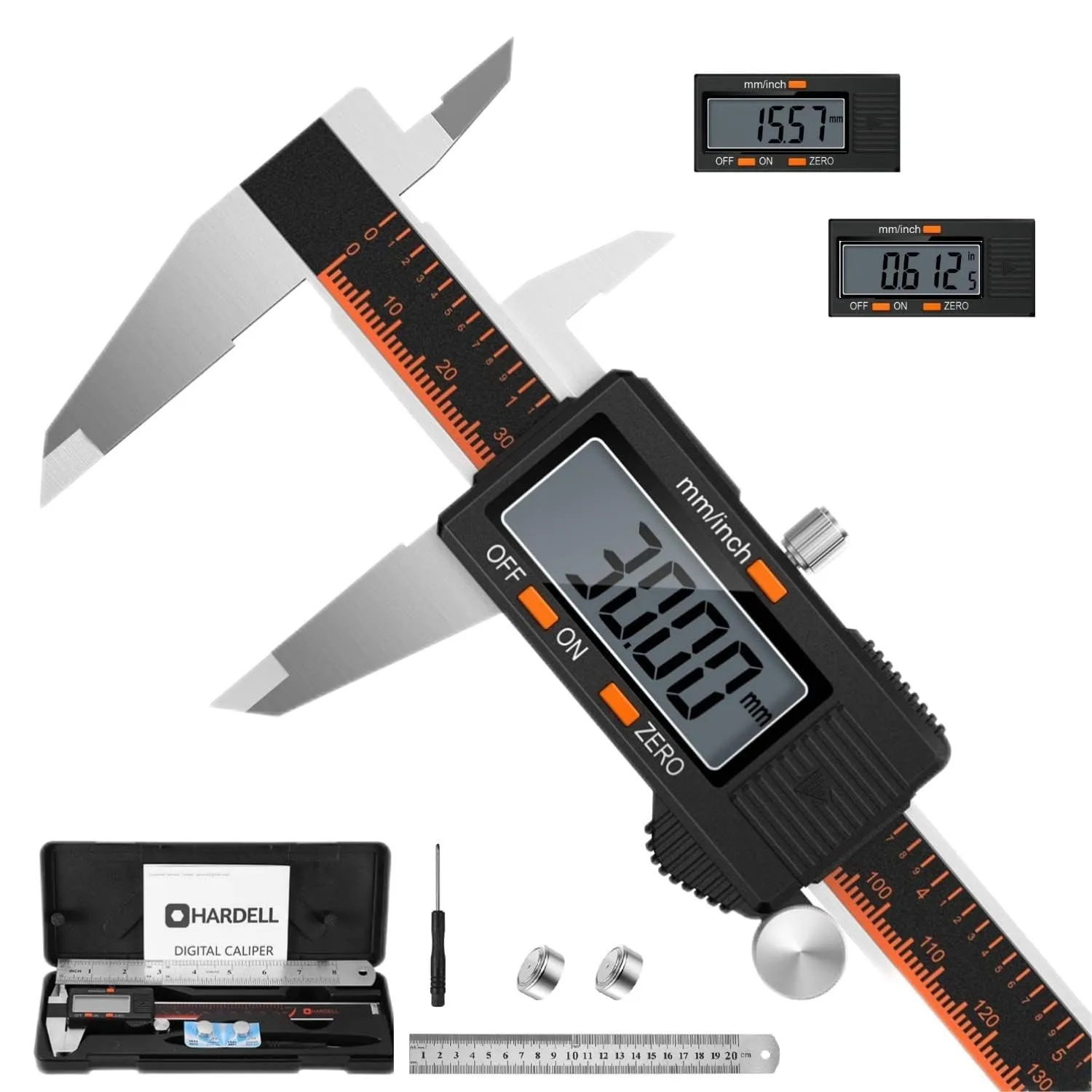 HARDELL Messschieber Digital 150mm – Digitale Schieblehre aus Edelstahl, spritzwassergeschützt & staubdicht, mit LCD, m…