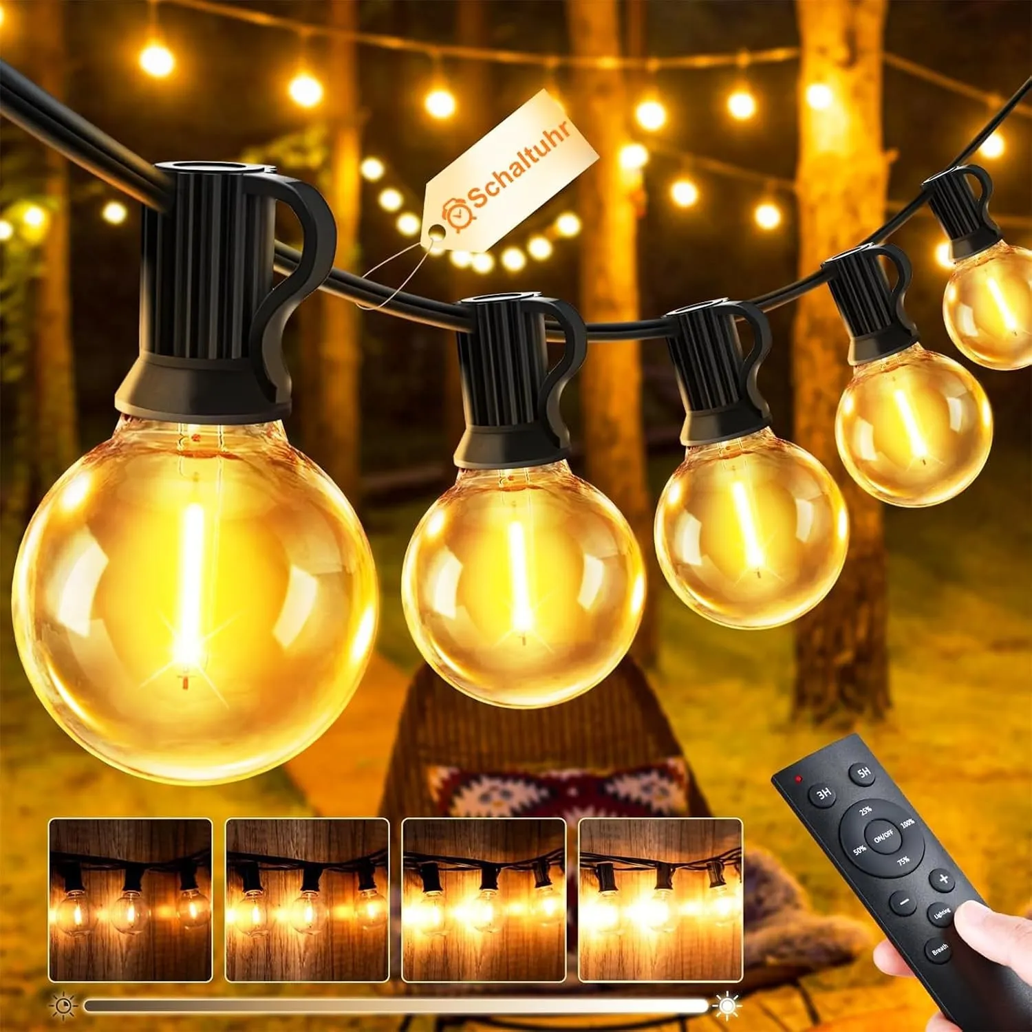 Lichterkette LED Außen Strom Outdoor - 45M 150FT G40 Glühbirnen Garten Beleuchtung Balkon Lichterketten Aussen IP44 Wet…