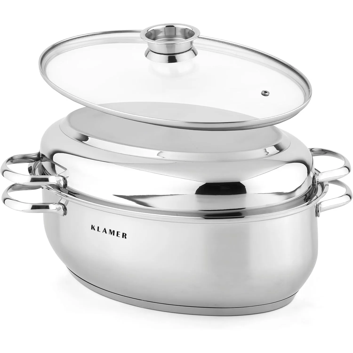 KLAMER Bräter XXL 8,5 L aus Edelstahl mit 2 Deckeln, 41 cm für Induktion