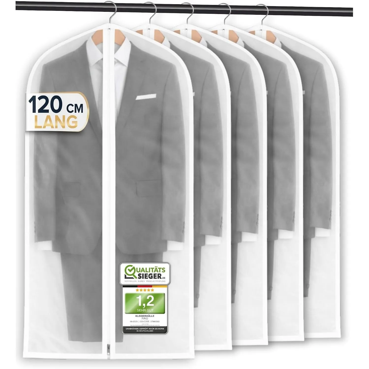 FiRiO® 5x Premium Kleidersäcke mit Reißverschluss I Kleiderhülle I 120x60cm