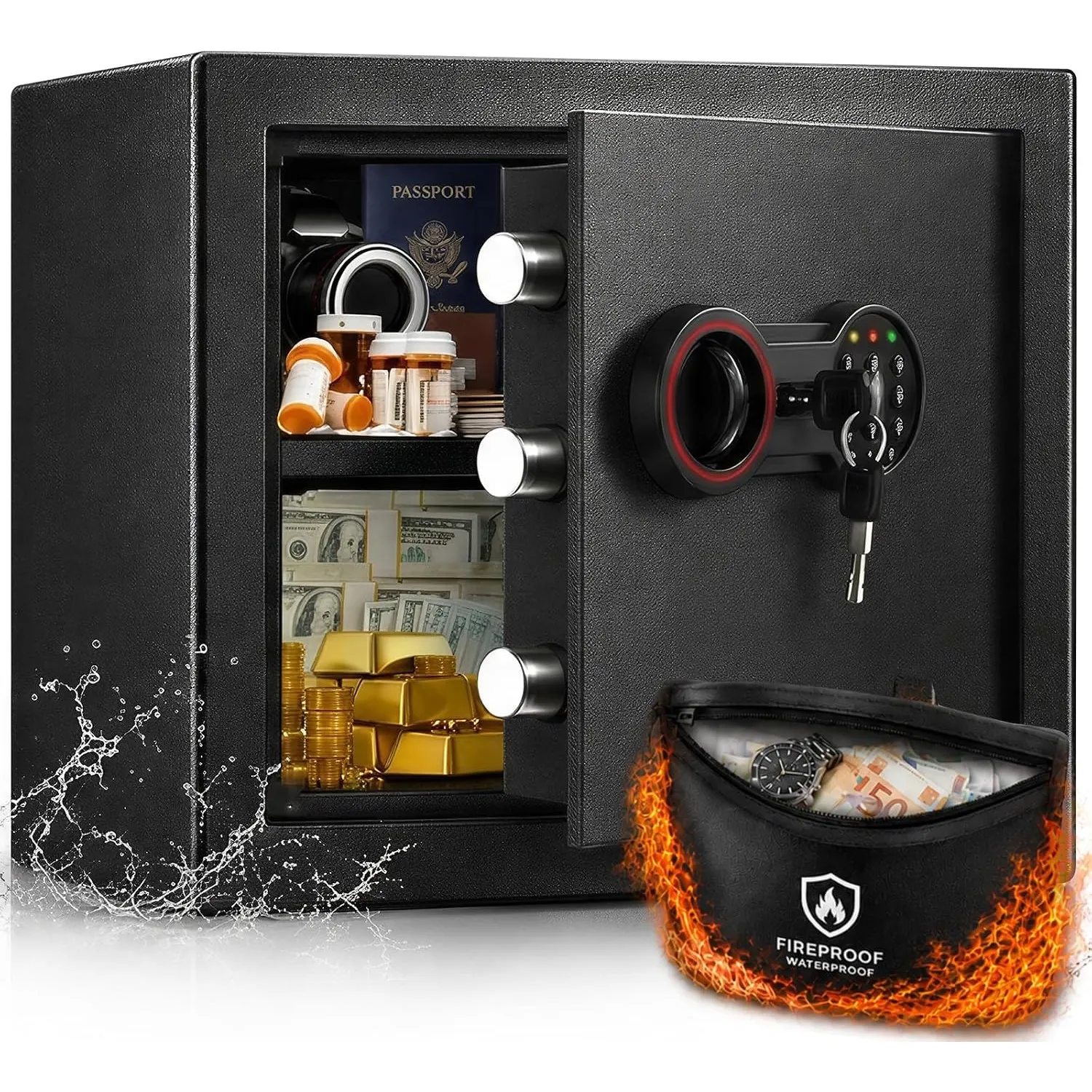 [Upgraded] 25L Safe Tresor Feuerfest für Zuhause, Digitale Safe mit Ersatzschlüssel, Abnehmbarem Regal und Alarmanlage,…