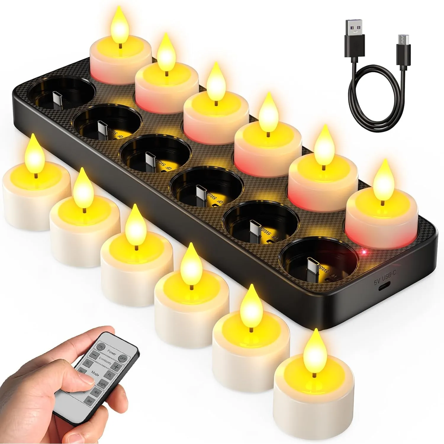 SoulBay 12er LED Teelichter Wiederaufladbar mit Fernbedienung & Ladestation