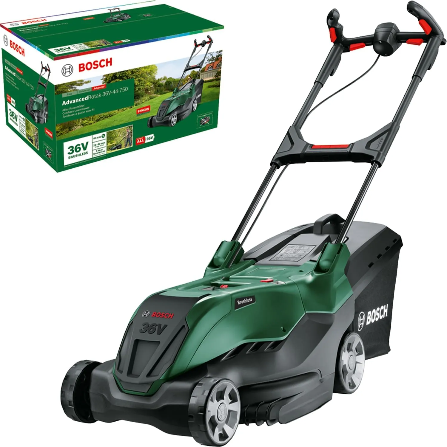 Bosch leistungsstarker Akku-Rasenmäher AdvancedRotak 36V-44-750 (zum Rasenmähen; 36-Volt-System; Schnittbreite: 44 cm; …