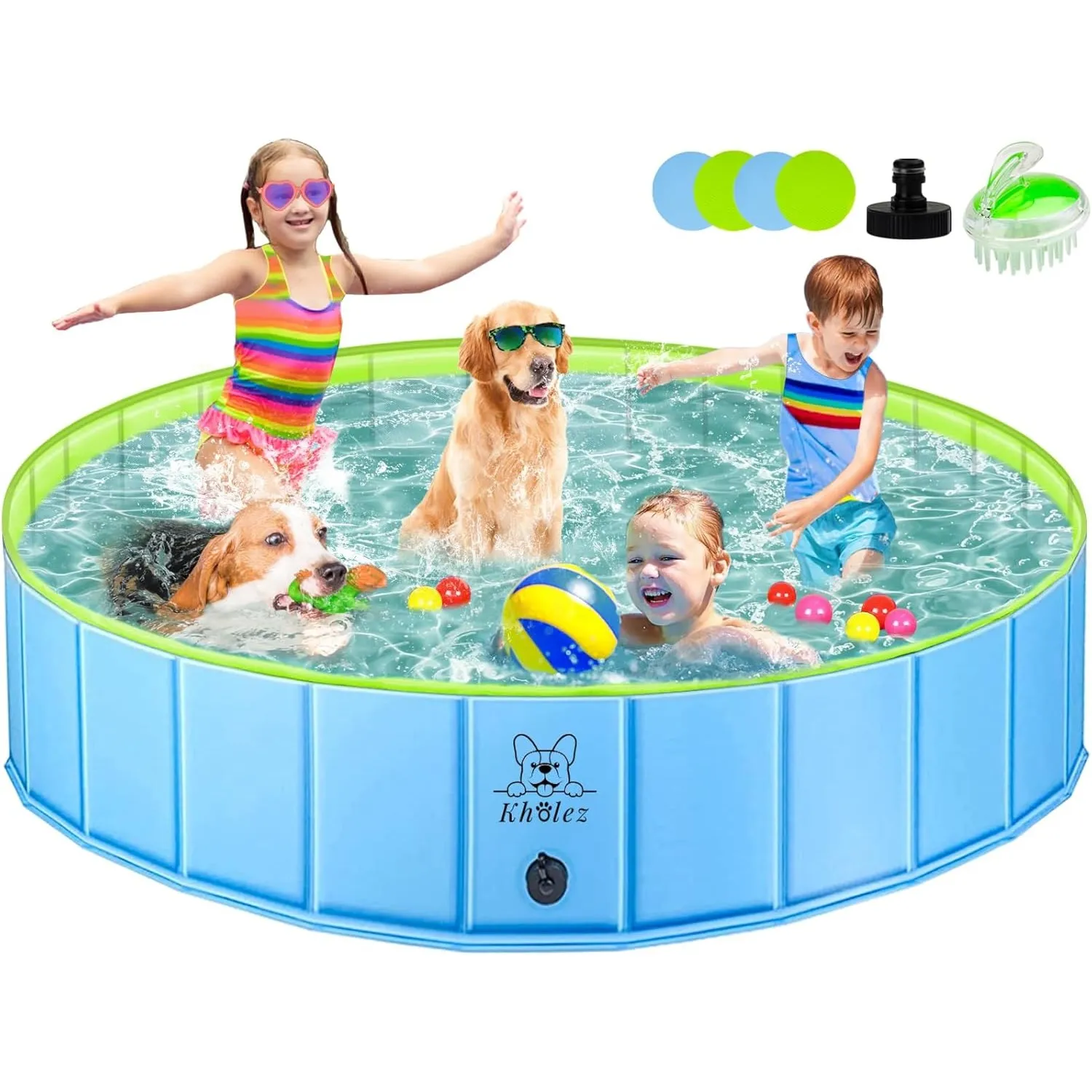 KHOLEZ Hundepool, 120 x 30CM Hundebadewanne für Große Kleine Hunde, Faltbarer Hund Planschbecken für Kinder, Tragbar Sw…